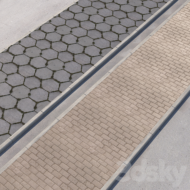 2 sidewalk options with road set_11 3ds Max - thumbnail 1