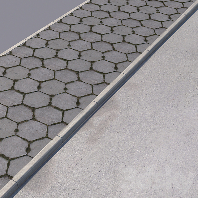 2 sidewalk options with road set_11 3ds Max - thumbnail 2