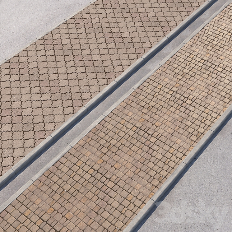 2 sidewalk options with road set_13 3DS Max - thumbnail 1