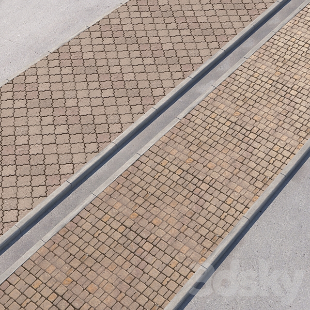 2 sidewalk options with road set_13 3DSMax File - thumbnail 1