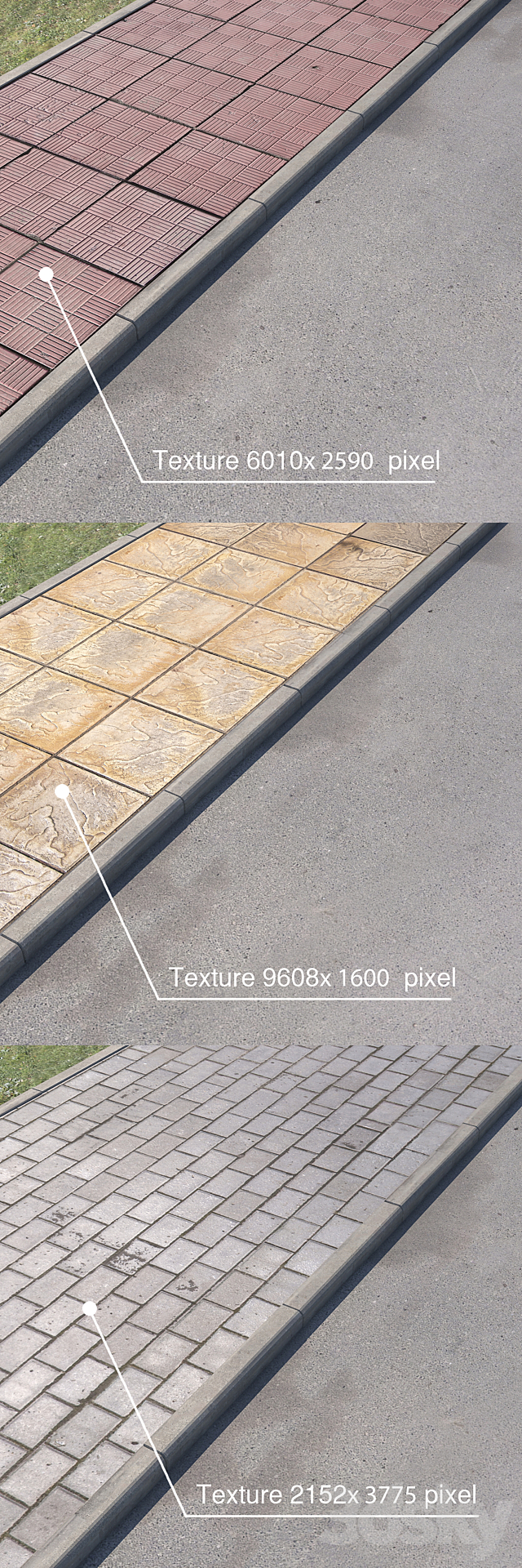 3 variants of pavement with road set_2 3DS Max Model - thumbnail 2