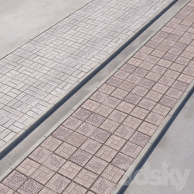 3 variants of pavement with road set_3 3ds Max - thumbnail 2