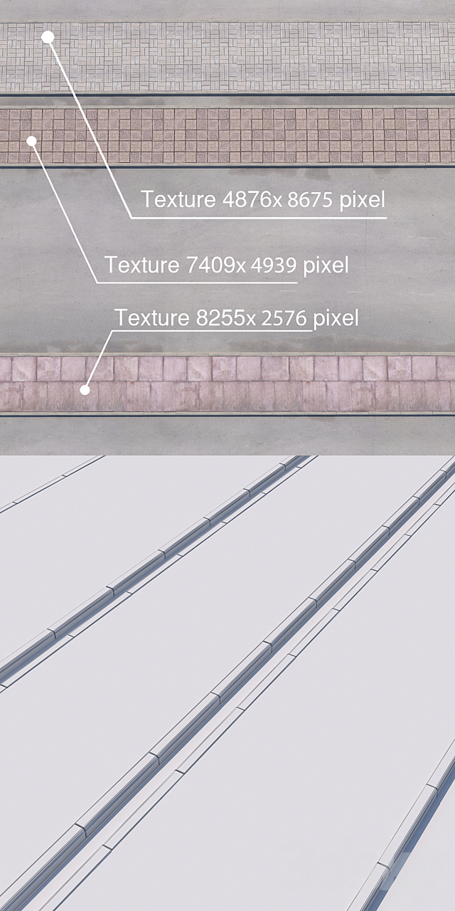 3 variants of pavement with road set_3 3ds Max - thumbnail 3