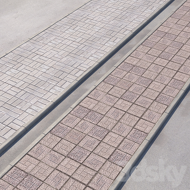 3 variants of pavement with road set_3 3DS Max Model - thumbnail 2