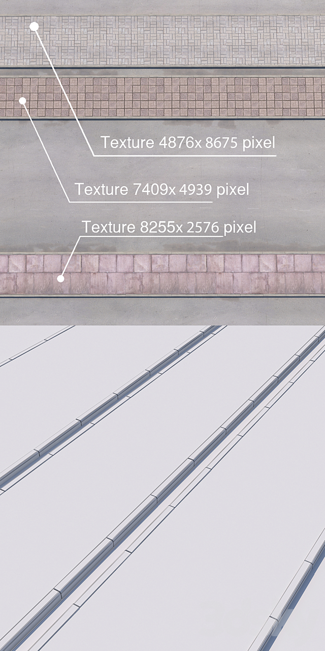 3 variants of pavement with road set_3 3DS Max Model - thumbnail 3