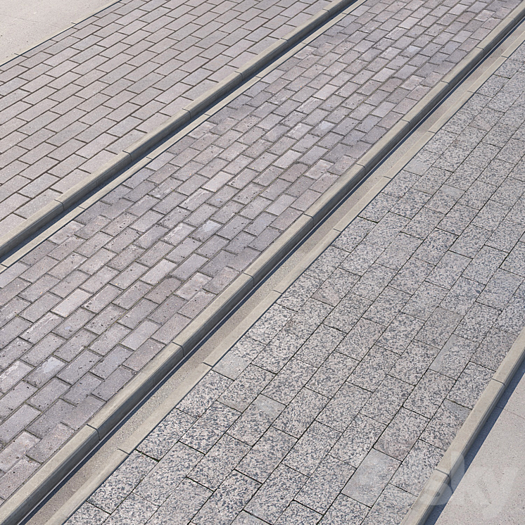 3 variants of pavement with road set_4 3DS Max - thumbnail 1