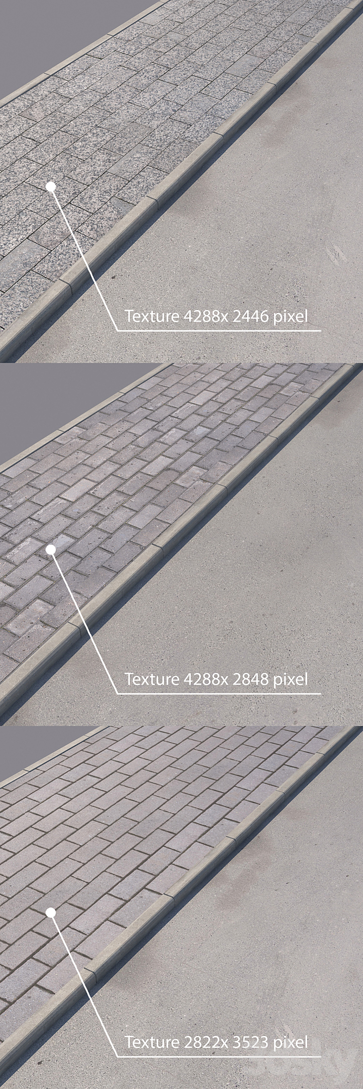 3 variants of pavement with road set_4 3DS Max - thumbnail 2