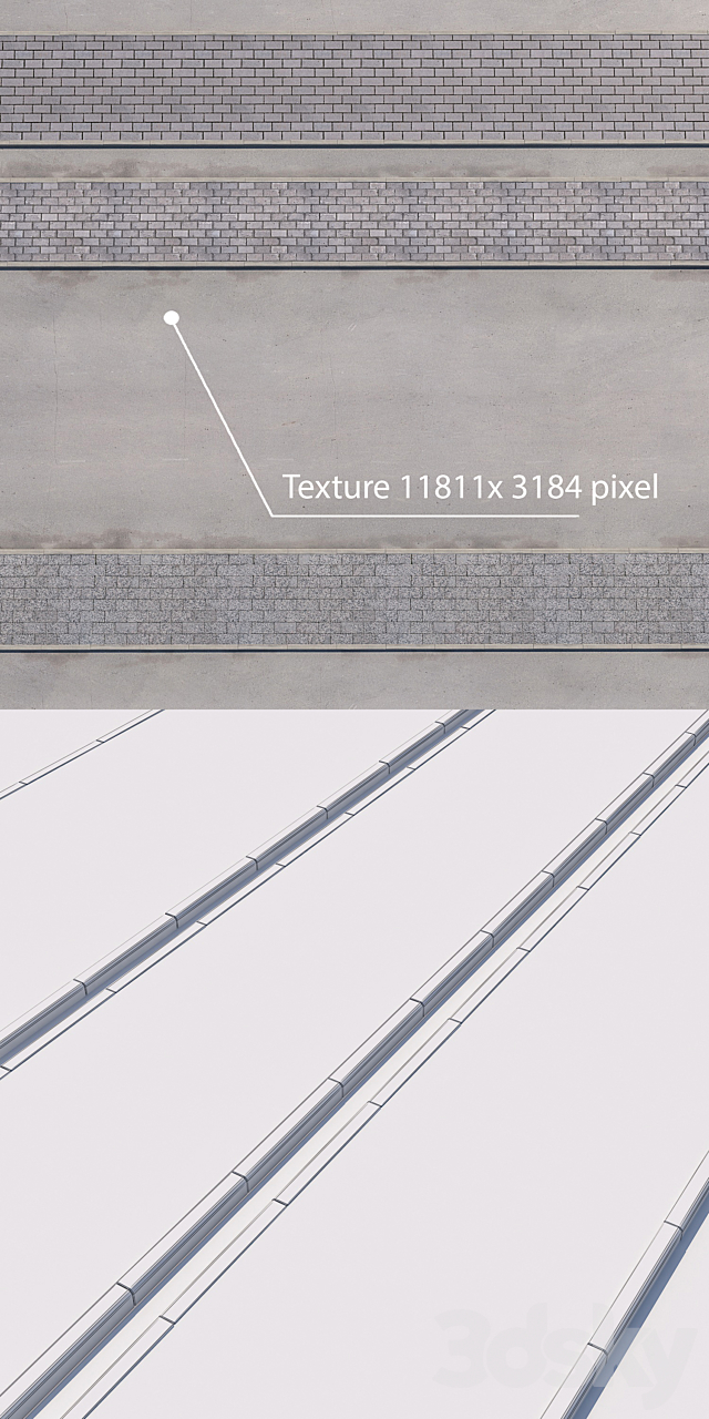 3 variants of pavement with road set_4 3DS Max Model - thumbnail 3