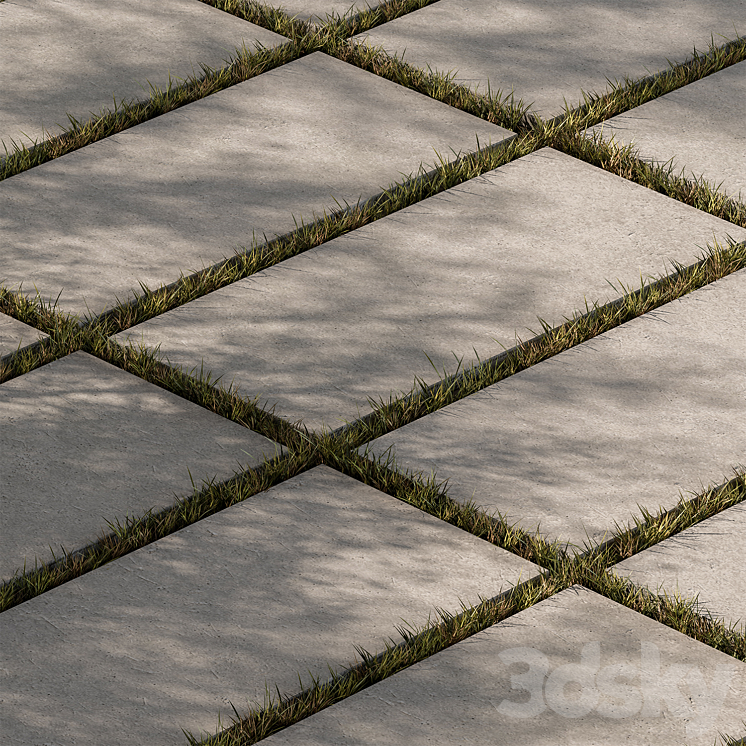Concrete Slab with Grass – Paving 03 3DS Max - thumbnail 1