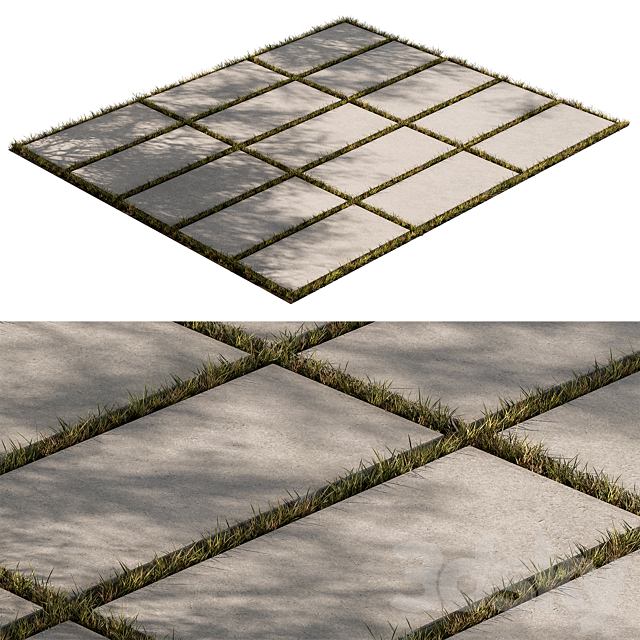 Concrete Slab with Grass – Paving 03 3DS Max Model - thumbnail 3