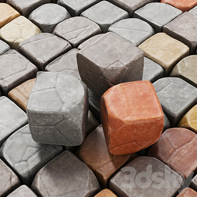 Cube stone granite decoration _ Stone cubes for decoration. (Paving stones) 3DS Max Model - thumbnail 4