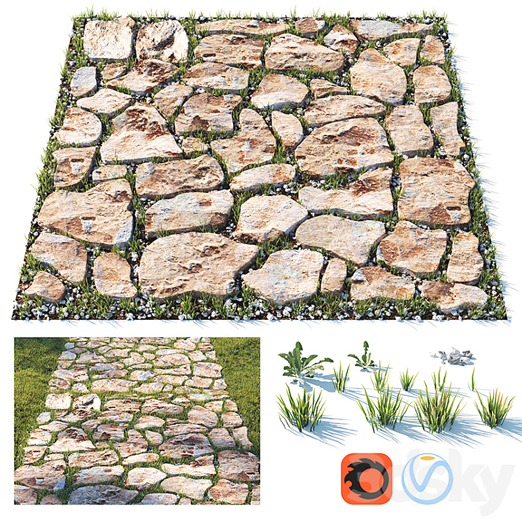 Decorative grass path 3DS Max - thumbnail 1