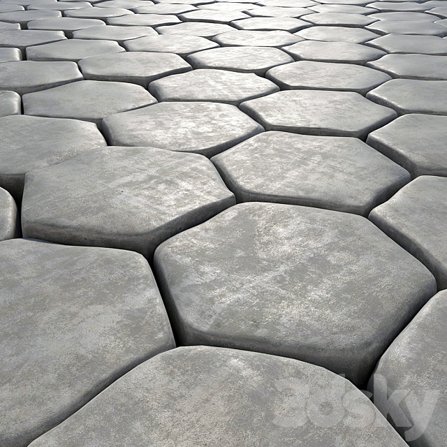 Old paving hexagon 3DS Max Model - thumbnail 2