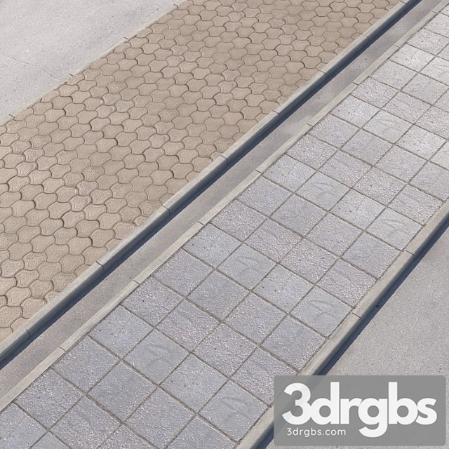 Paving 2 Sidewalk Options with Road Set 10 3dsmax Download - thumbnail 1