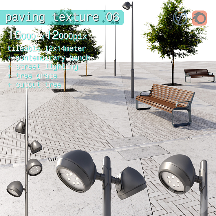 Paving concrete plates mix HR \/ street furniture 06 3DS Max - thumbnail 1