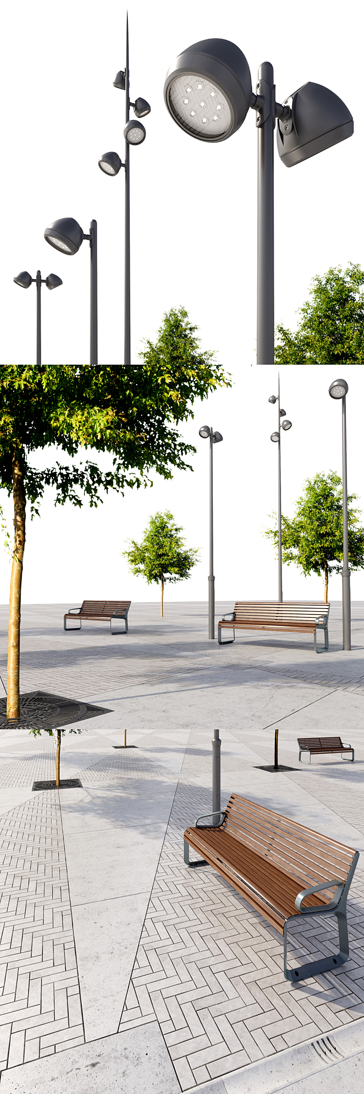 Paving concrete plates mix HR \/ street furniture 06 3DS Max - thumbnail 2