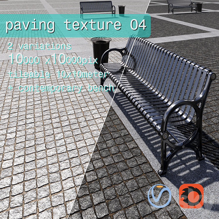 Paving granite damage regular HR \/ street furniture 04 3DS Max - thumbnail 1