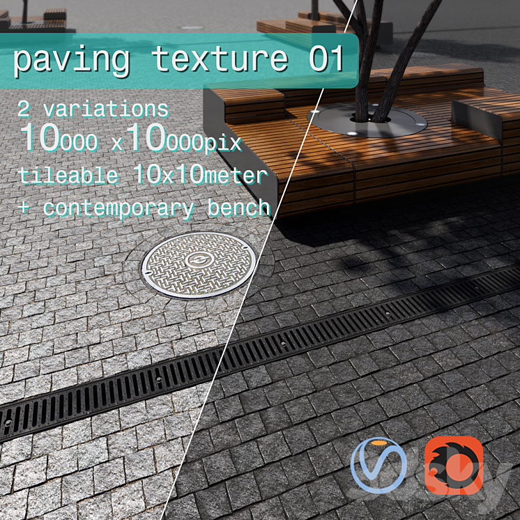 Paving granite damage \/ street furniture 01 3DS Max - thumbnail 1