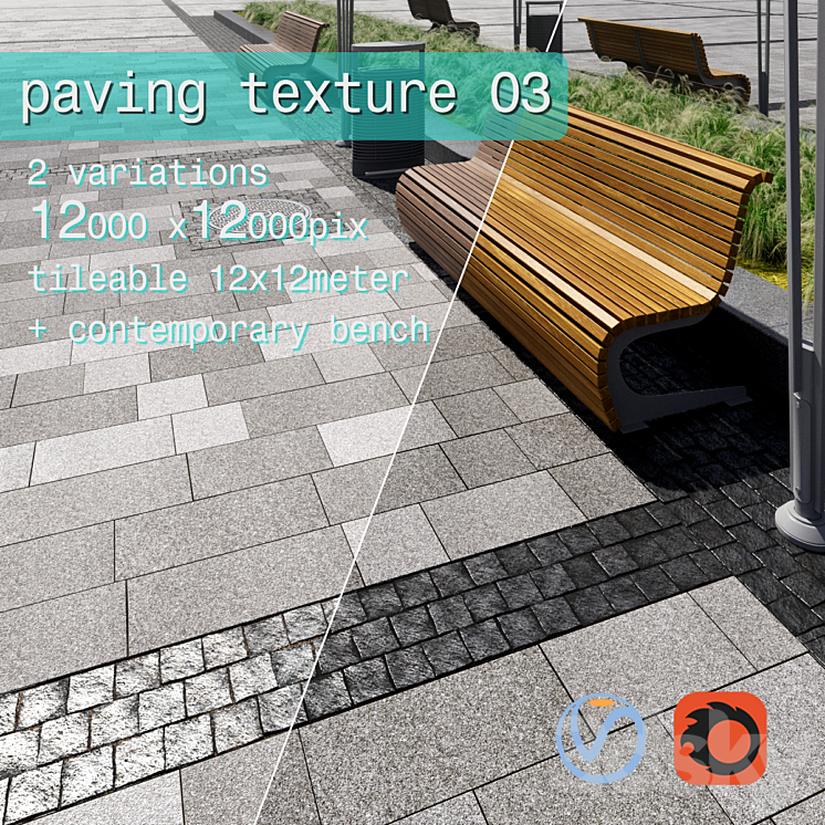 Paving granite plates HR \/ street furniture 03 3DS Max - thumbnail 1