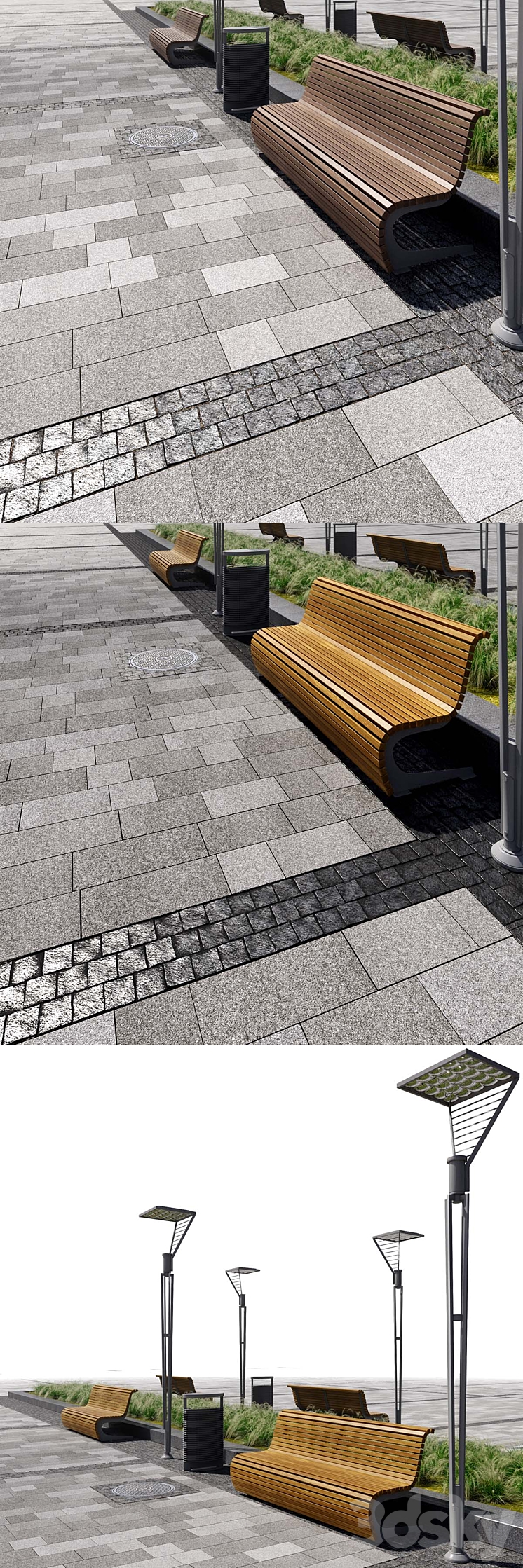 Paving granite plates HR \/ street furniture 03 3DS Max - thumbnail 2