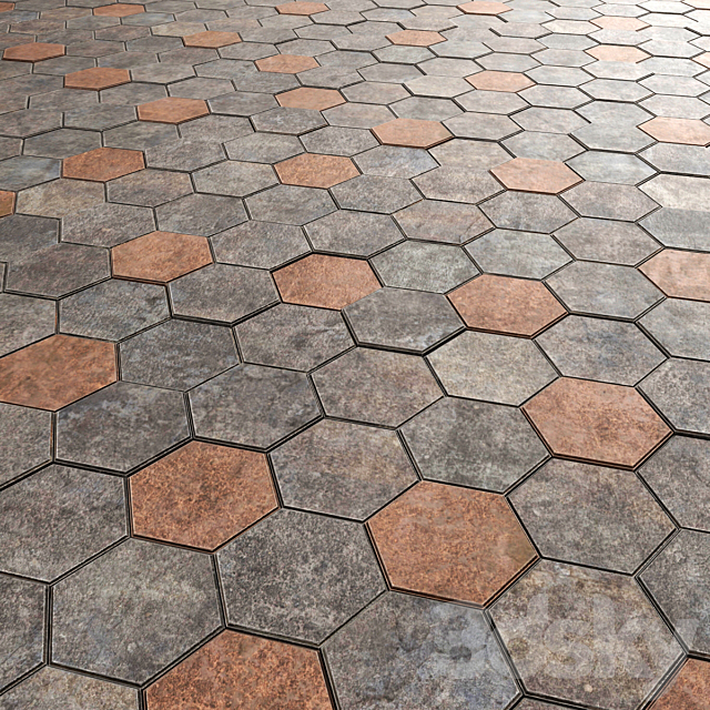 Paving hexagon _ Hexagonal Cobbles 3ds Max - thumbnail 2