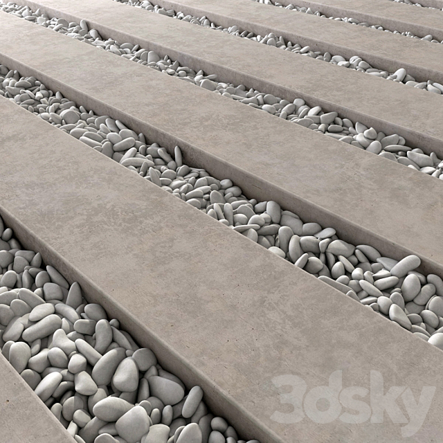 Paving long line plate pebble n1 _ Paving long line plate with pebbles 3DS Max Model - thumbnail 2