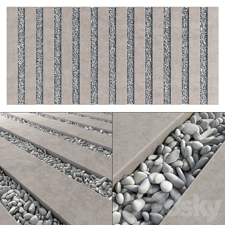 Paving long line plate pebble n1 \/ Paving long line plate with pebbles 3DS Max - thumbnail 1