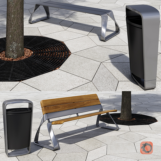 Paving rombic HR _ street furniture 08 3ds Max - thumbnail 2