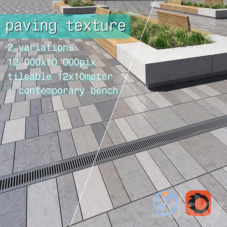 Paving \/ street furniture 02 3DS Max - thumbnail 1