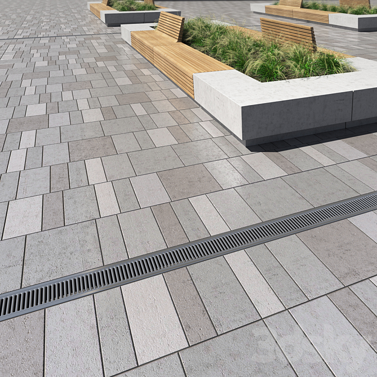 Paving \/ street furniture 02 3DS Max - thumbnail 2