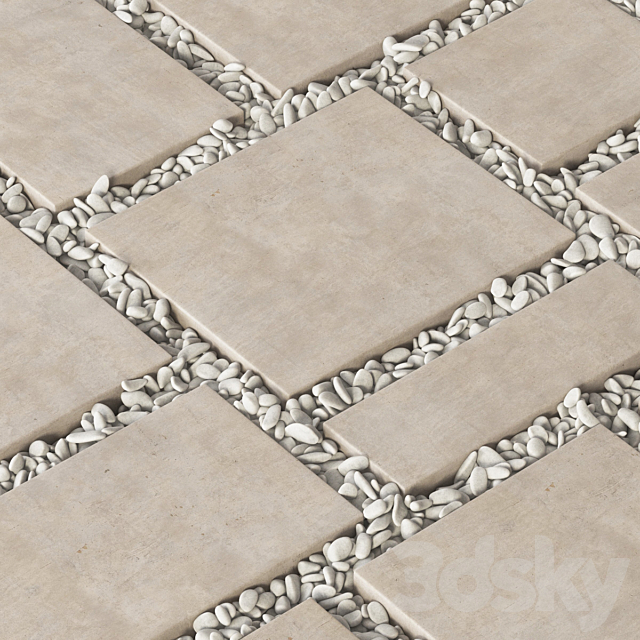 Paving tile square pebble n2 _ Paving tile square of pebble slabs 3DS Max Model - thumbnail 2