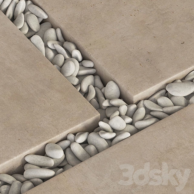 Paving tile square pebble n2 _ Paving tile square of pebble slabs 3DS Max Model - thumbnail 4