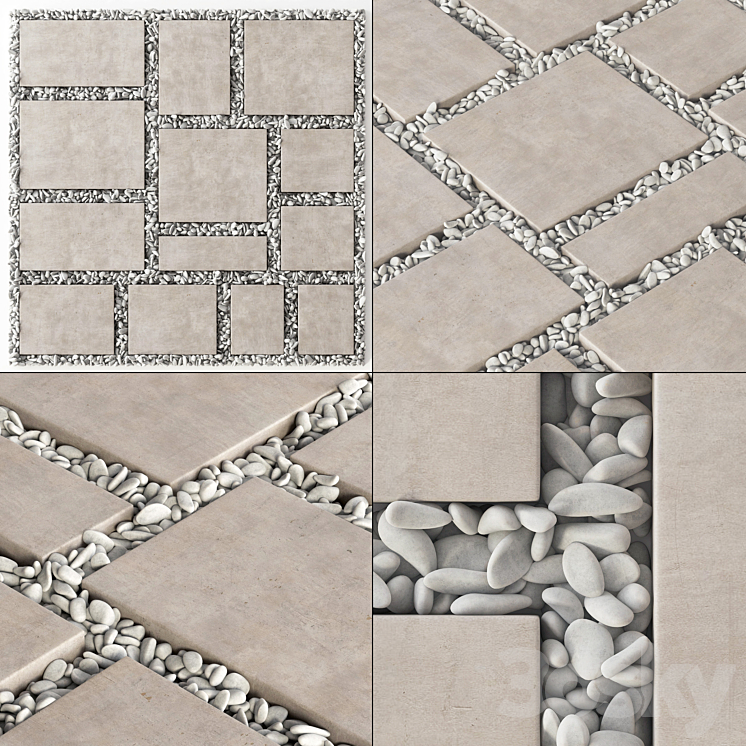 Paving tile square pebble n2 \/ Paving tile square of pebble slabs 3DS Max - thumbnail 1