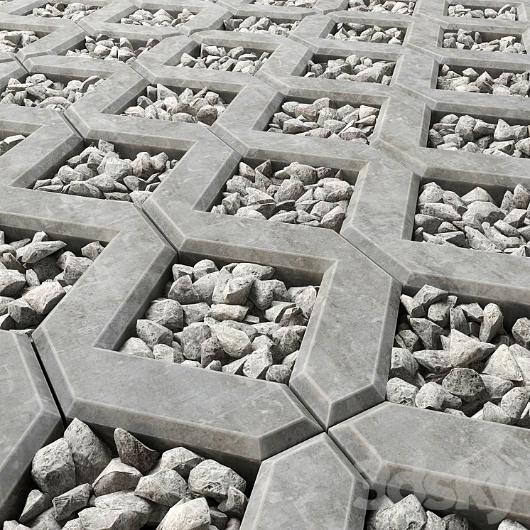 Square gravel stone 3DS Max - thumbnail 2