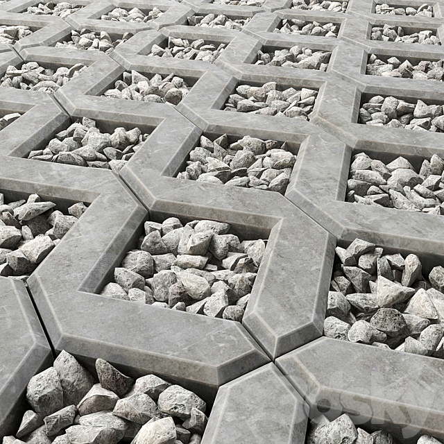 Square gravel stone 3DS Max Model - thumbnail 2