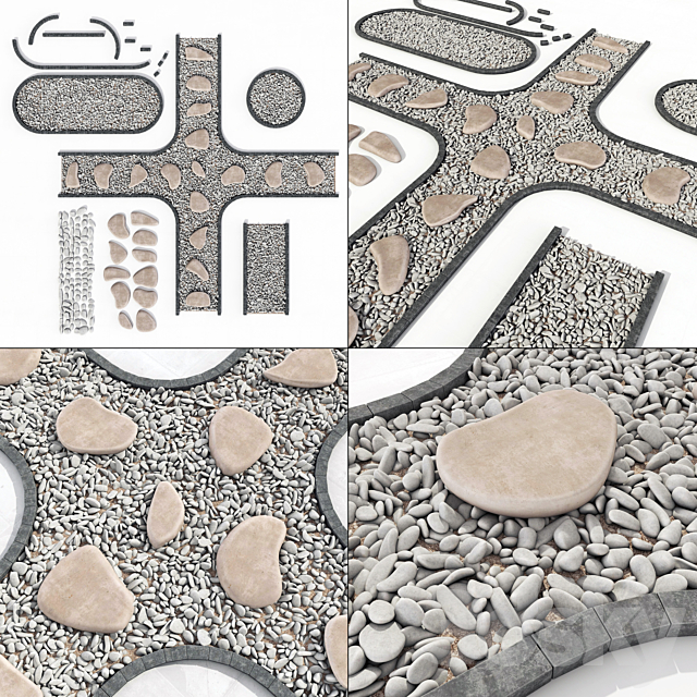 Stone plate pabble road n1 _ The road from stone slabs with pebbles 3ds Max - thumbnail 1