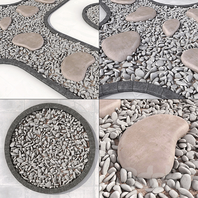 Stone plate pabble road n1 _ The road from stone slabs with pebbles 3ds Max - thumbnail 2