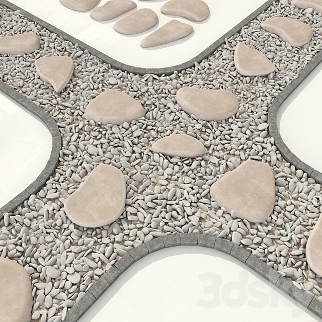 Stone plate pabble road n1 _ The road from stone slabs with pebbles 3ds Max - thumbnail 3