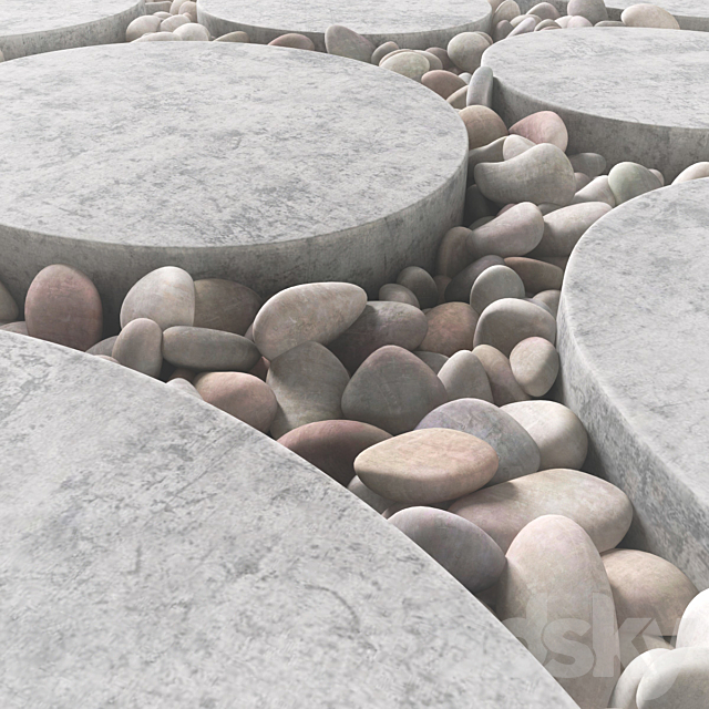 Tile square oval pebble n1 _ Square oval slabs with pebbles 3DS Max Model - thumbnail 3