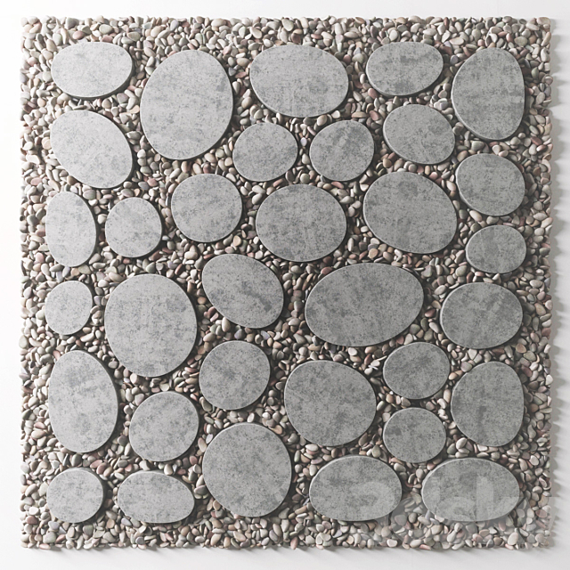 Tile square oval pebble n1 _ Square oval slabs with pebbles 3DS Max Model - thumbnail 4