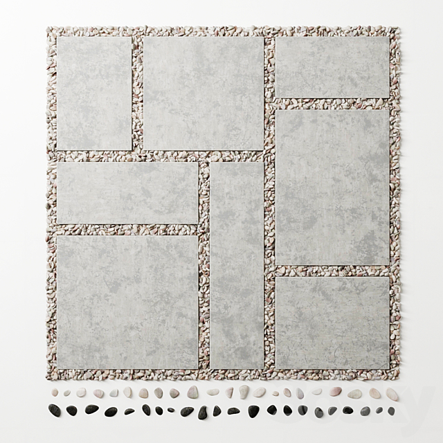 Tile square pebble low 2 n1 _ Pebble slabs 3ds Max - thumbnail 3