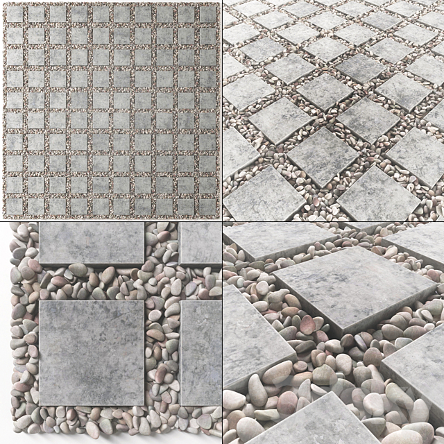 Tile square pebble low 2 n3 3ds Max - thumbnail 1