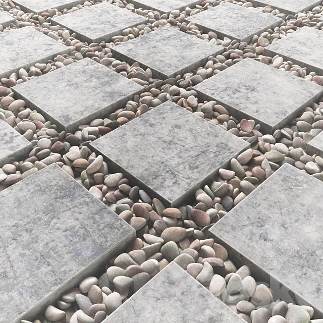 Tile square pebble low 2 n3 3ds Max - thumbnail 2