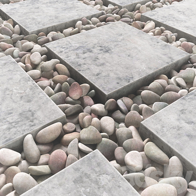 Tile square pebble low 2 n3 3ds Max - thumbnail 3