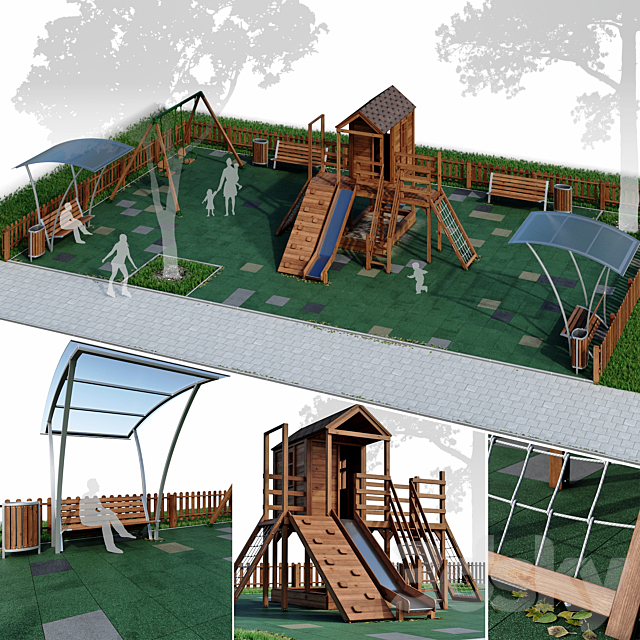 Children playground “Forest House”. Playground 3ds Max - thumbnail 1