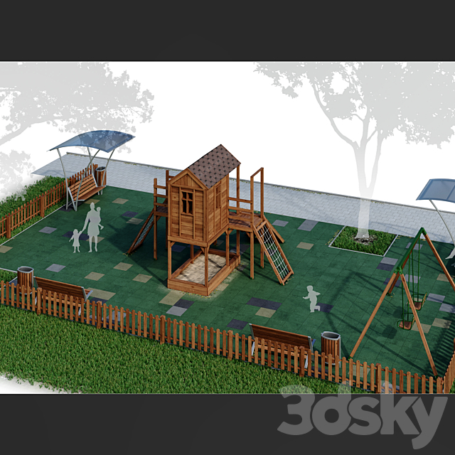 Children playground “Forest House”. Playground 3ds Max - thumbnail 2