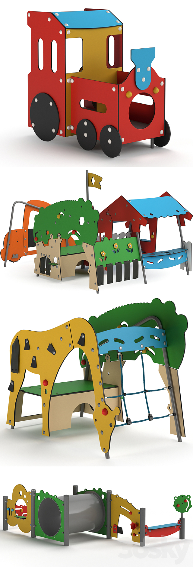 Children playground Kompan. Playground 3DS Max Model - thumbnail 4