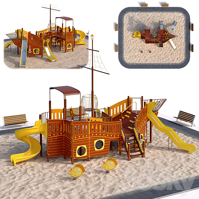 Children playground ship. Boat. Sailboat 3ds Max - thumbnail 1