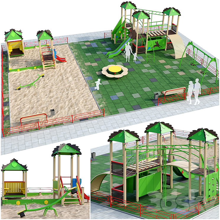 Children playground with a large sandbox 3DS Max - thumbnail 1