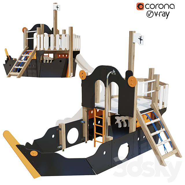 Childrens playground “Pirate ship” color set 3ds Max - thumbnail 1